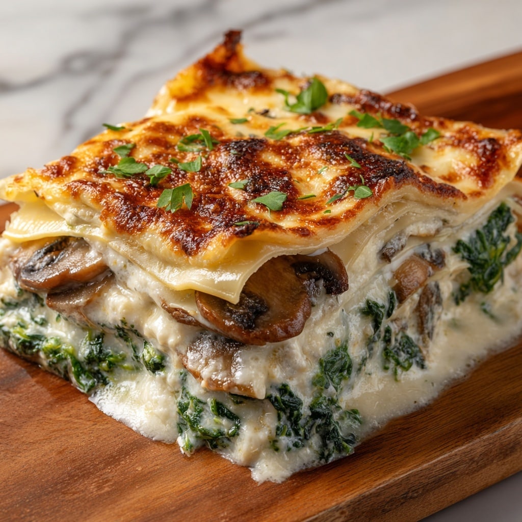 Creamy Spinach & Mushroom Lasagna Recipe - Recipe Image