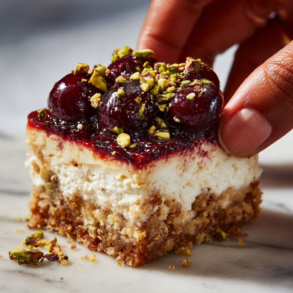 Heavenly Cherry Pistachio Cheesecake Bars Recipe - Recipe Image