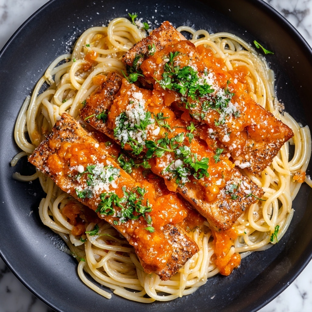 Chicken Scallopini with Caramelized Onions and Tomato-Spiced Pasta Recipe - Recipe Image