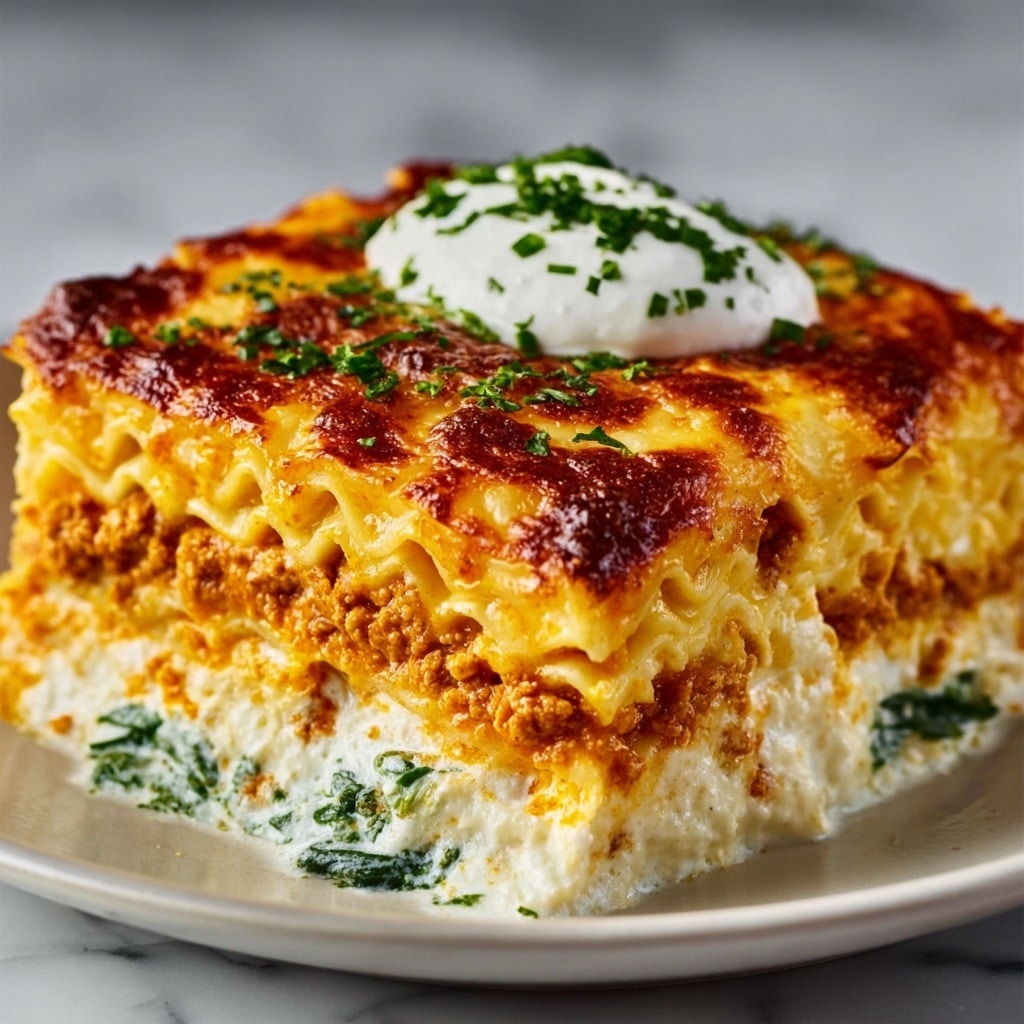 Cheesy Buffalo Chicken Lasagna with Ranch Drizzle Recipe - Recipe Image