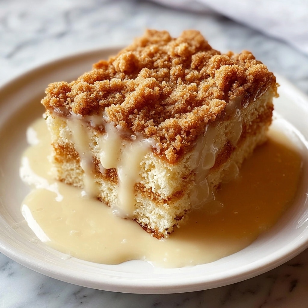 Rhubarb Streusel Cake with Warm Vanilla Sauce Recipe - Recipe Image