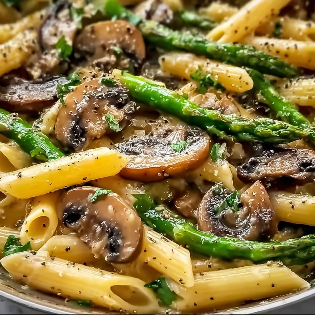 Creamy Mushroom and Asparagus Chicken Penne Recipe - Recipe Image