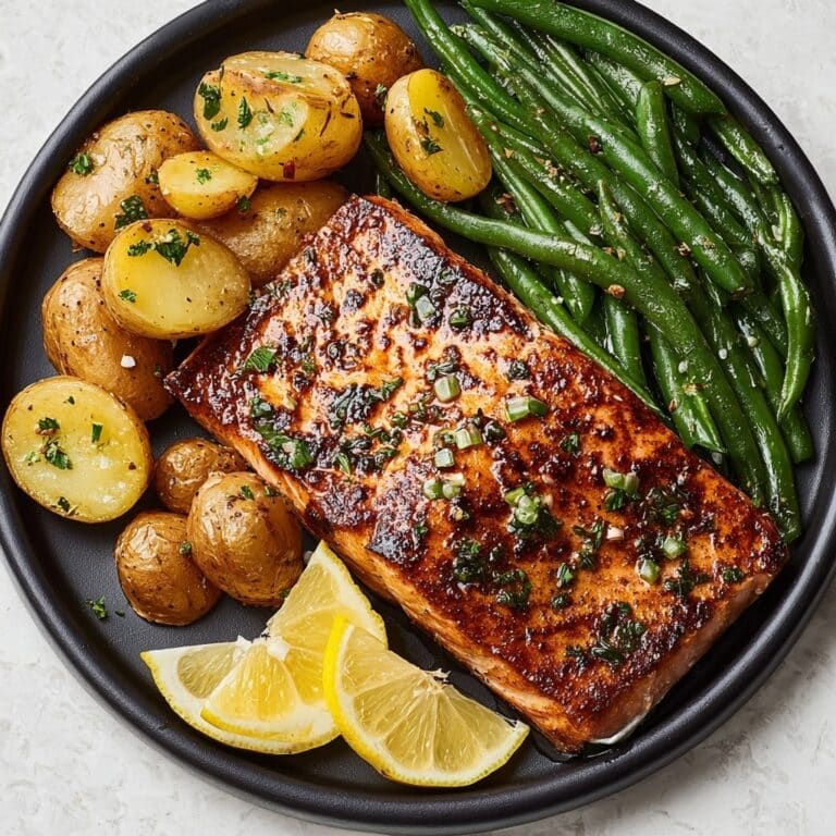 Easy Lemon Honey Salmon with Roasted Potatoes and Green Beans Recipe