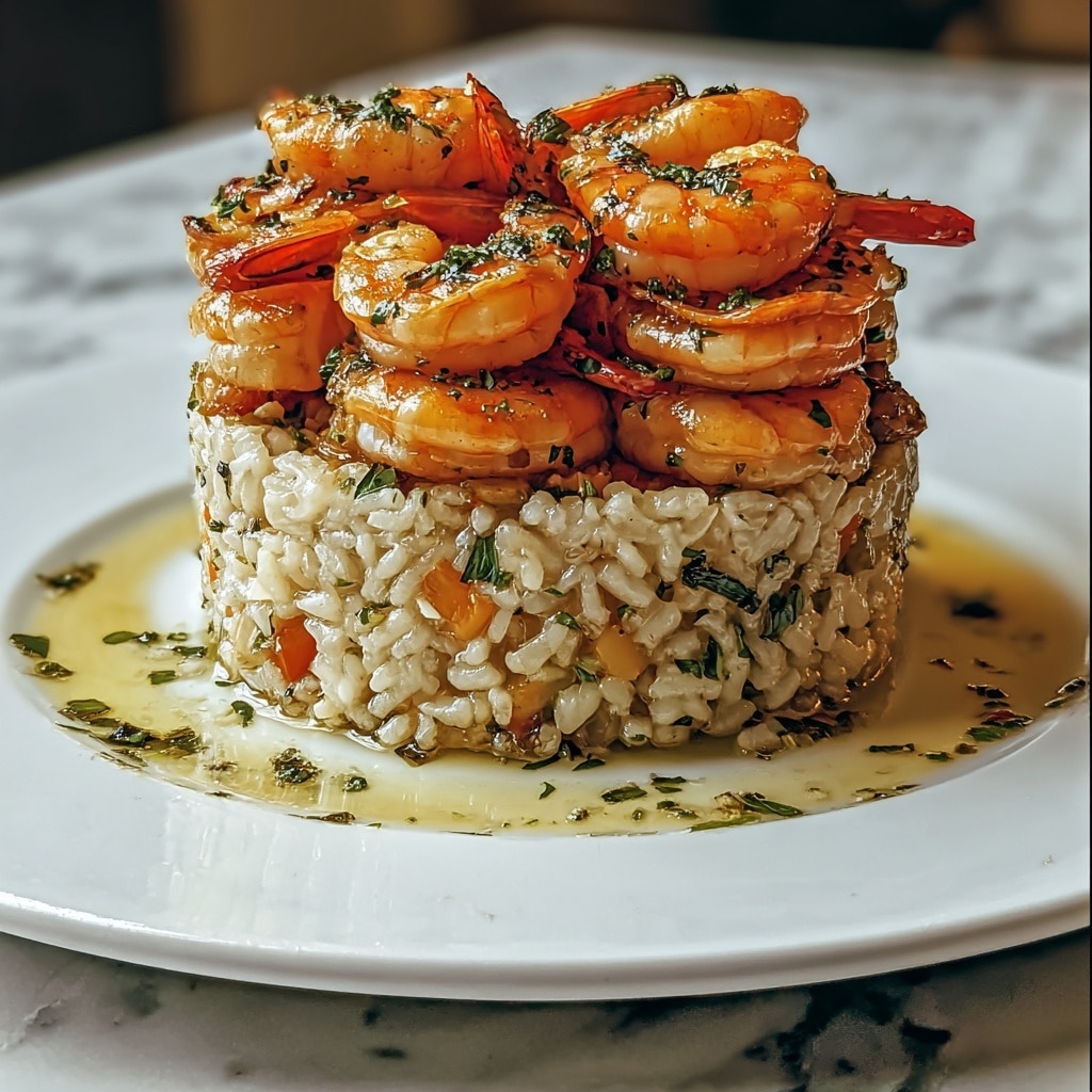 Garlic Butter Shrimp and Rice Stack Recipe - Recipe Image