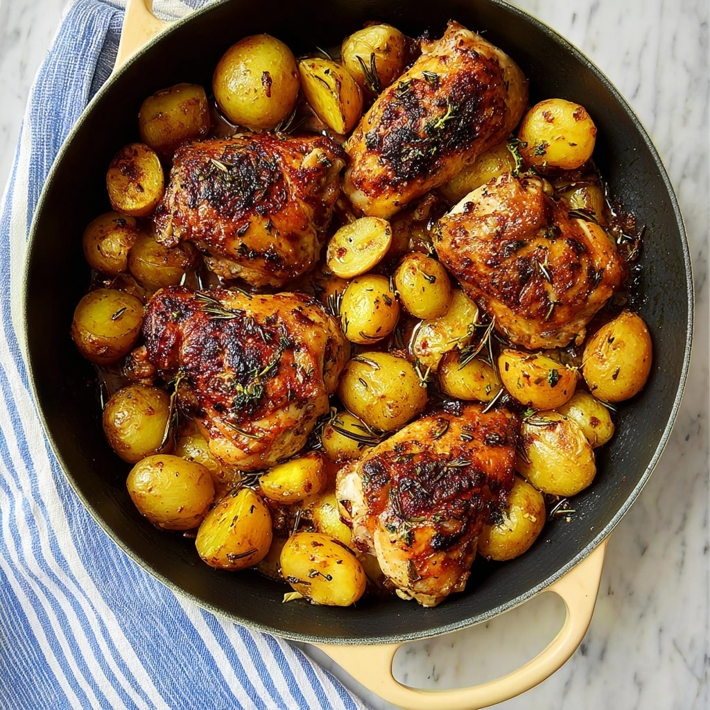 Herb-Crusted Roast Chicken with Garlic Potatoes Recipe - Recipe Image