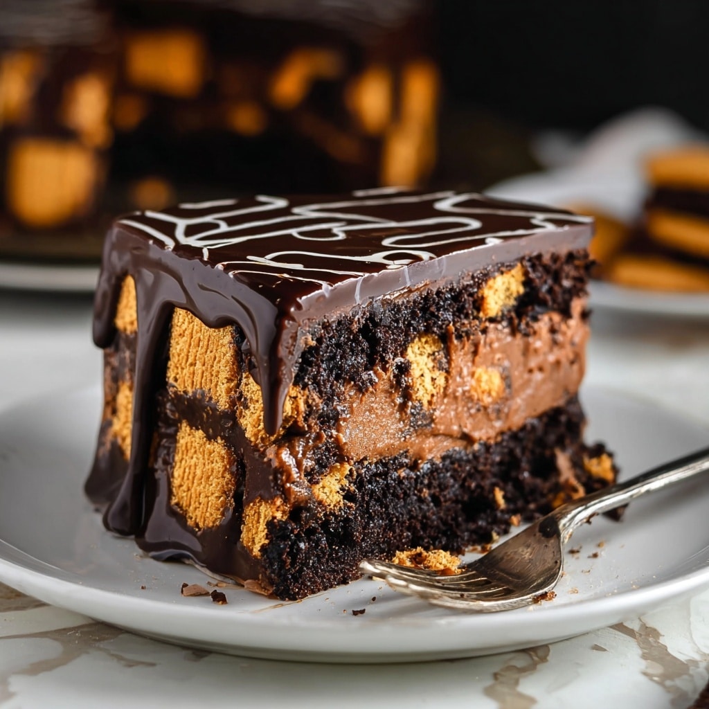 No Bake Vegan Chocolate Biscuit Cake (Lazy Cake) Recipe - Recipe Image