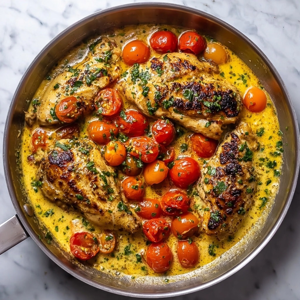 Creamy Pesto Chicken with Roasted Tomatoes Recipe - Recipe Image
