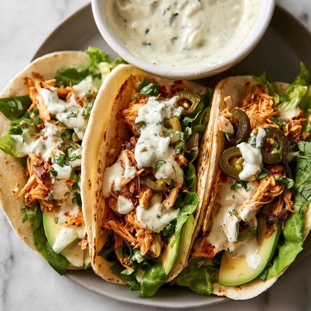 Shredded Chicken Tacos with Creamy Chimichurri Sauce Recipe - Recipe Image