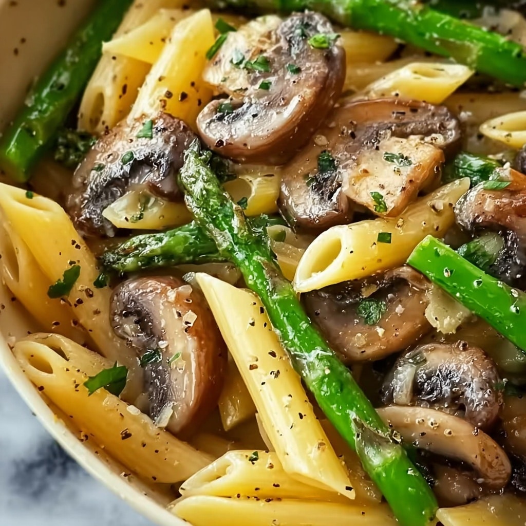 Creamy Mushroom and Asparagus Chicken Penne Recipe - Recipe Image