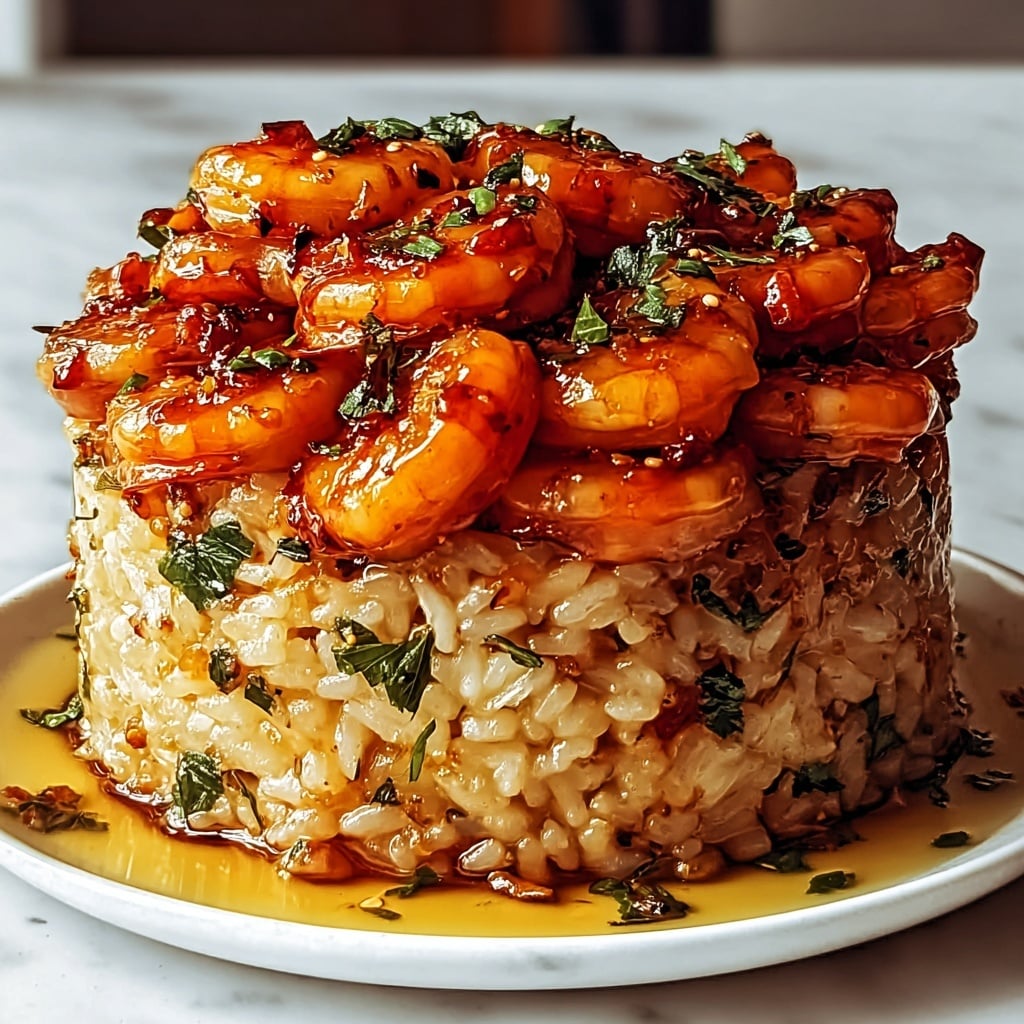 Garlic Butter Shrimp and Rice Stack Recipe - Recipe Image