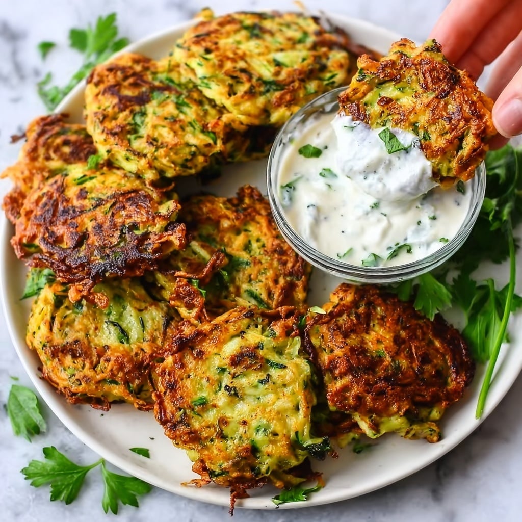 Crispy Vegetable Fritters with Creamy Garlic Tzatziki Recipe - Recipe Image