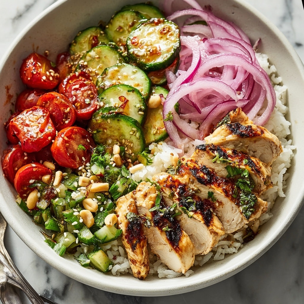 Grilled Chicken Bowl with Lime Rice, Avocado, and Fresh Veggies Recipe - Recipe Image