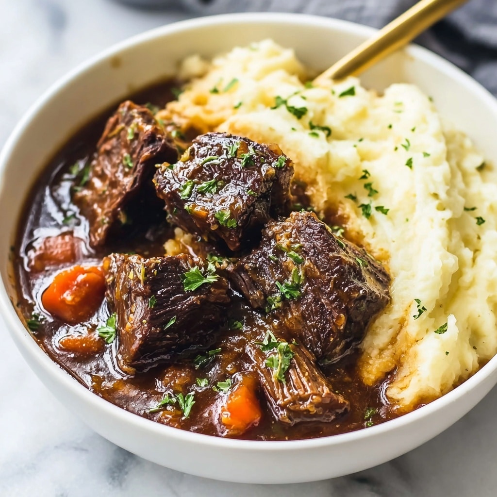 Braised Beef Short Ribs in Red Wine with Vegetables and Herbs Recipe - Recipe Image