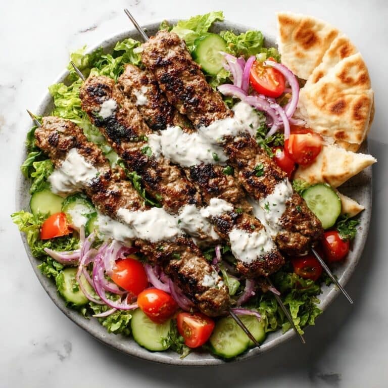 Middle Eastern Kofta Kebabs with Salad and Flatbread Recipe
