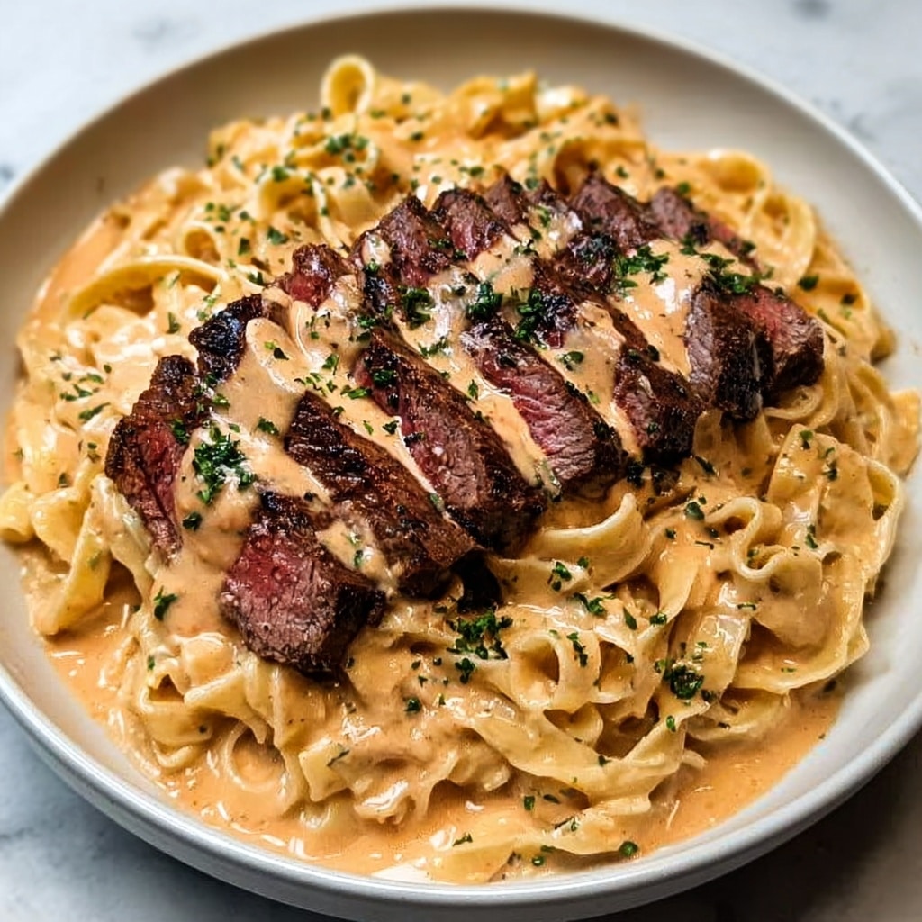 Spicy Cajun Steak with Creamy Alfredo Pasta Recipe - Recipe Image