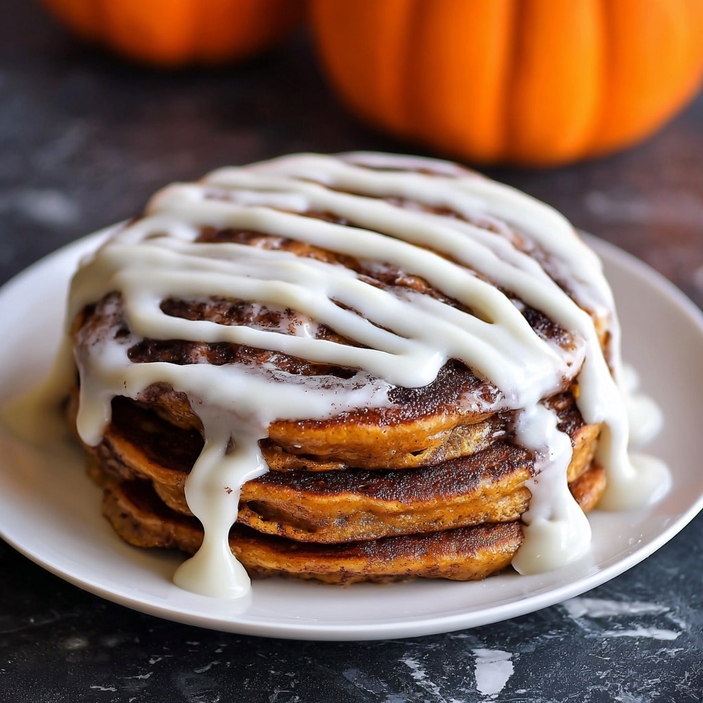 Pumpkin Cinnamon Roll Pancakes with Cream Cheese Glaze Recipe