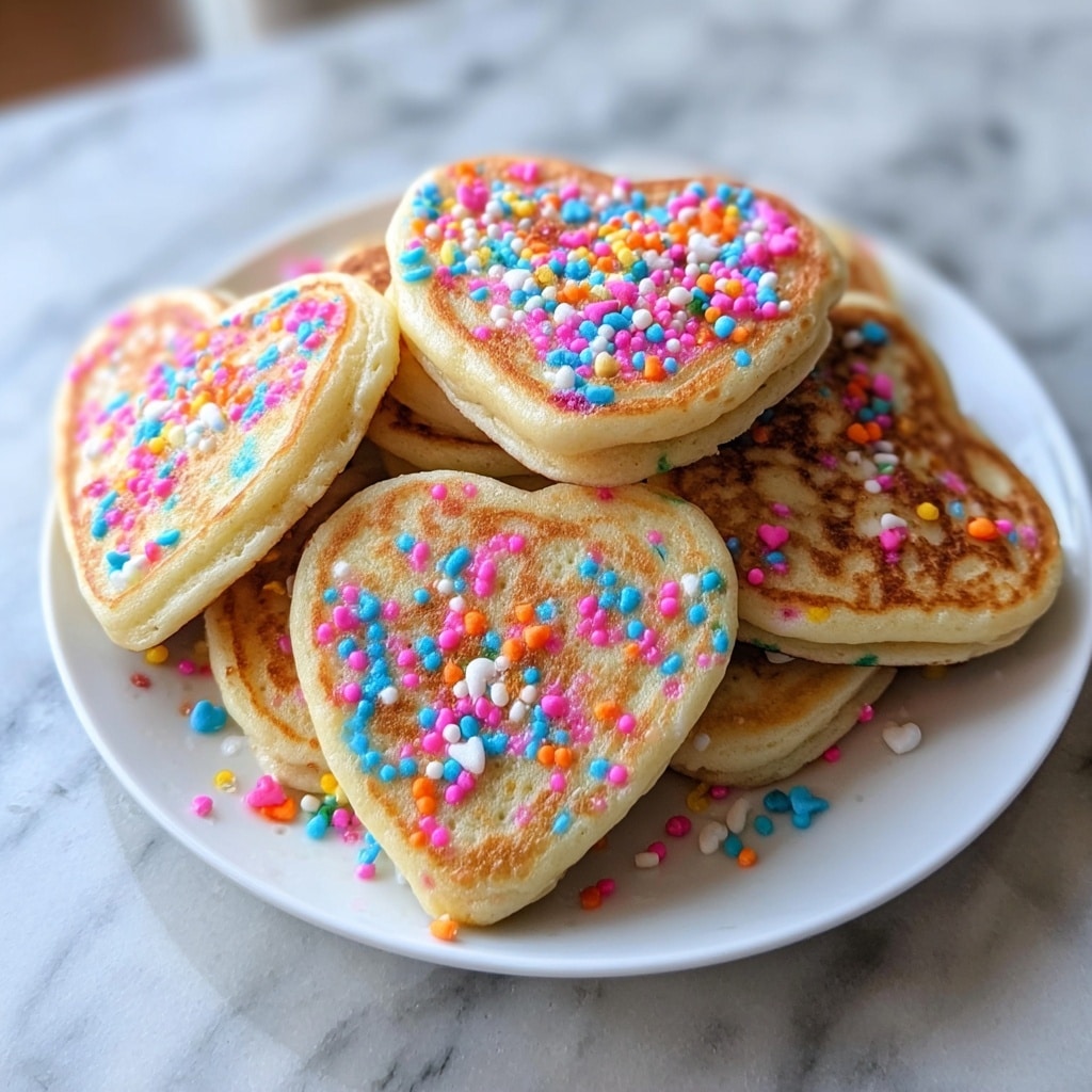 Rainbow Sprinkle Heart Pancakes Recipe - Recipe Image