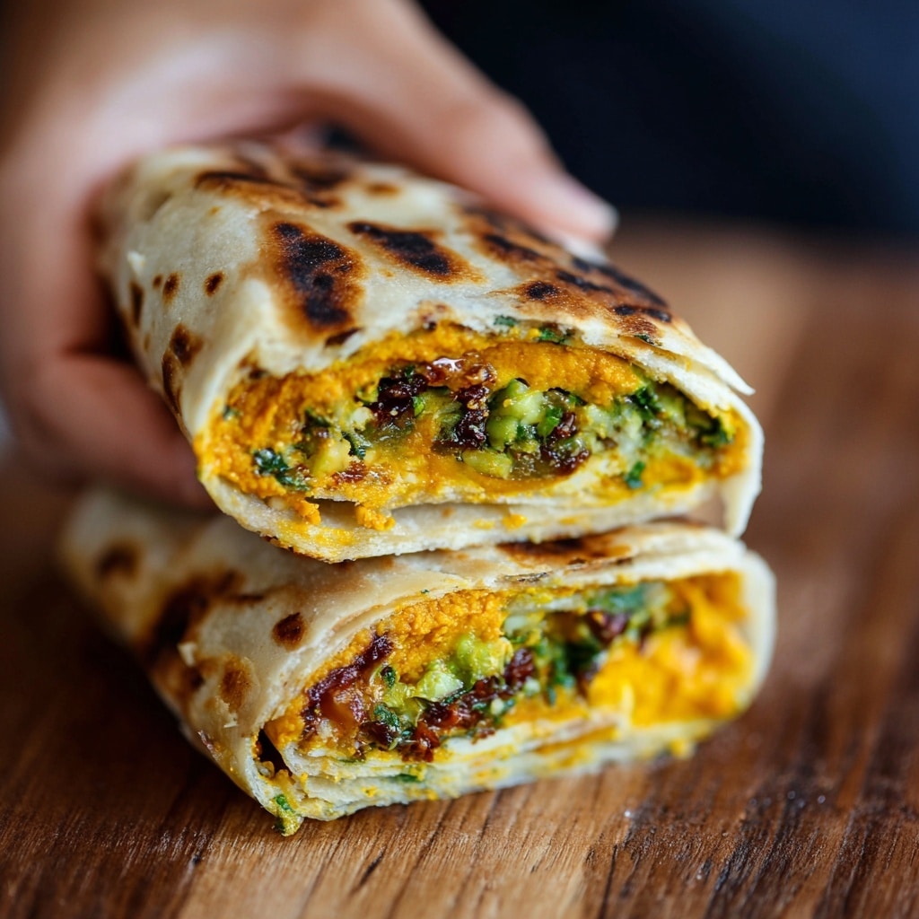 Scallion Pancake with Eggs and Spinach Wrap Recipe - Recipe Image