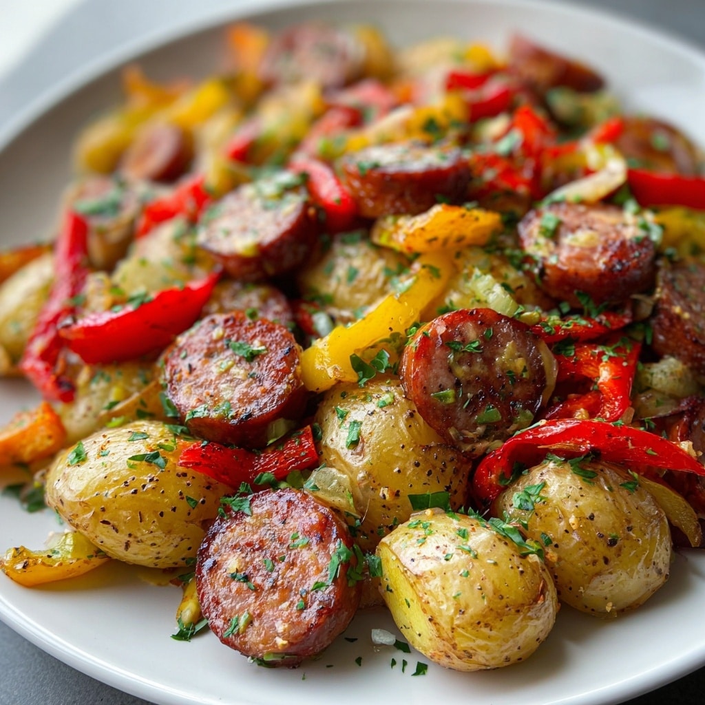 Quick Cajun Sheet Pan Chicken Sausage & Potato Bake Recipe - Recipe Image