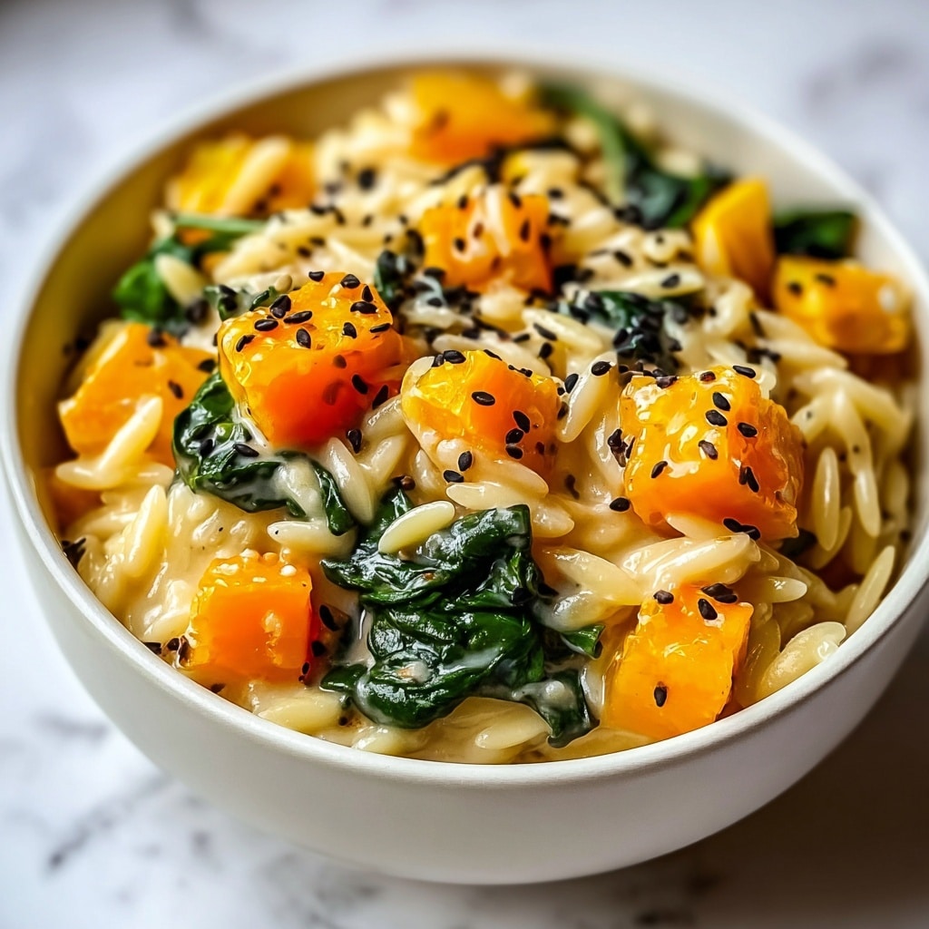 Creamy Orzo with Roasted Butternut Squash and Spinach Recipe - Recipe Image