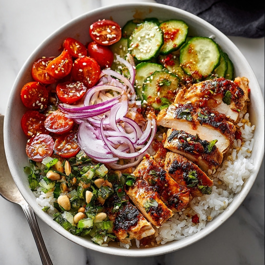 Grilled Chicken Bowl with Lime Rice, Avocado, and Fresh Veggies Recipe - Recipe Image