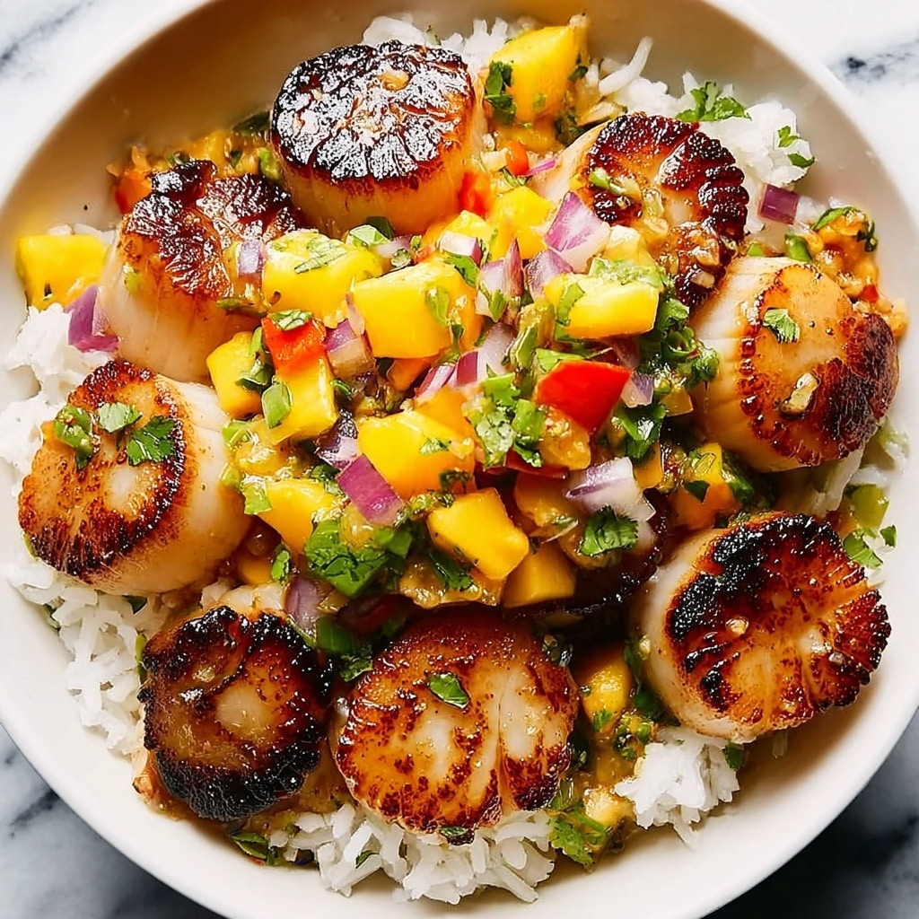 Island-Style Seared Scallops with Mango Salsa Recipe - Recipe Image