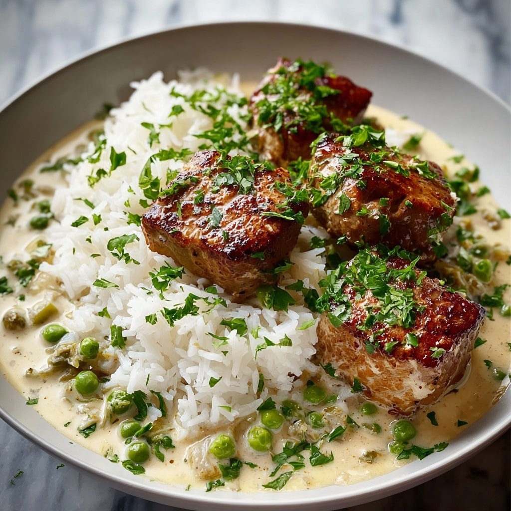 Easy Creamy Smothered Chicken & Rice Delight - Recipe Image