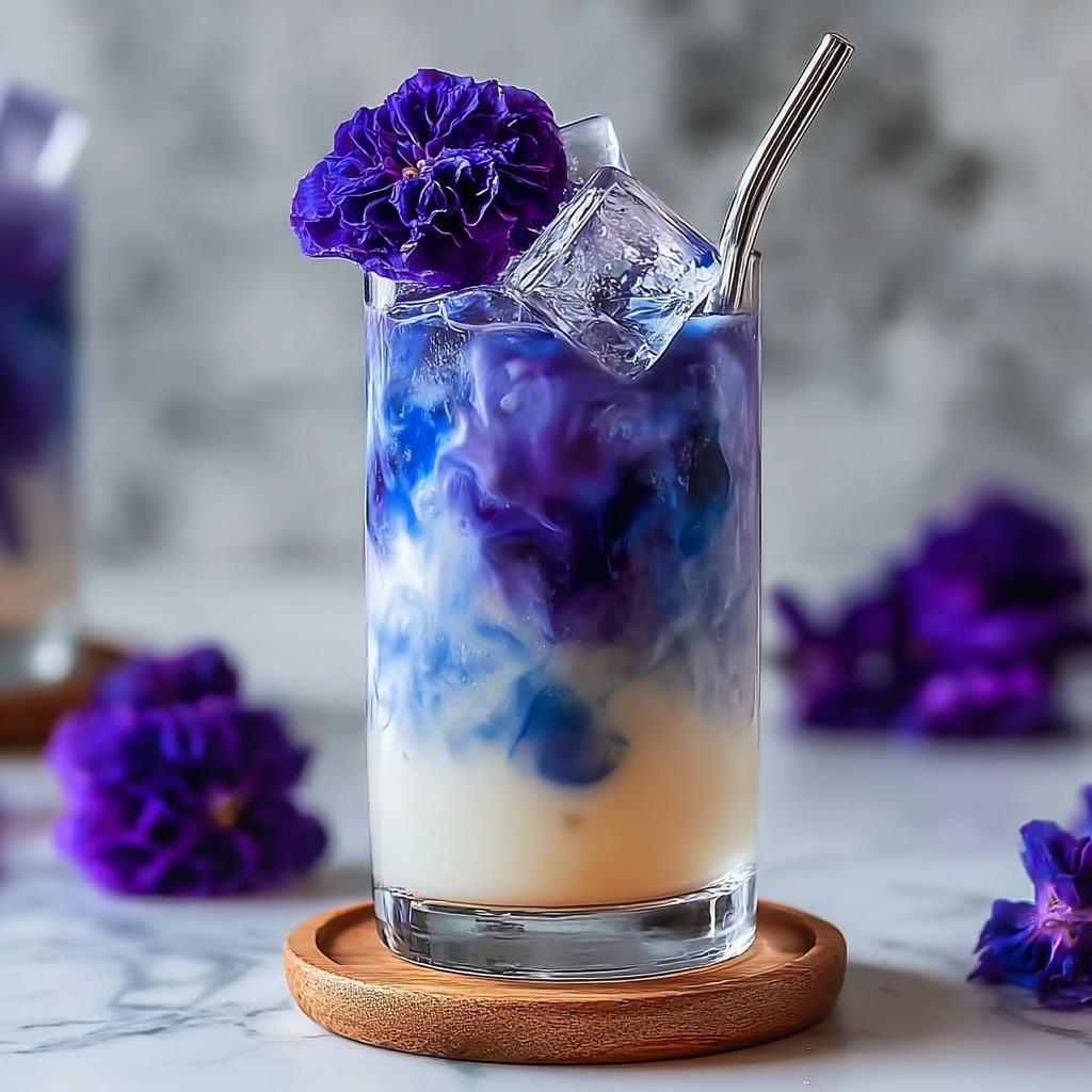 Iced Butterfly Pea Flower Tea Latte Recipe - Recipe Image