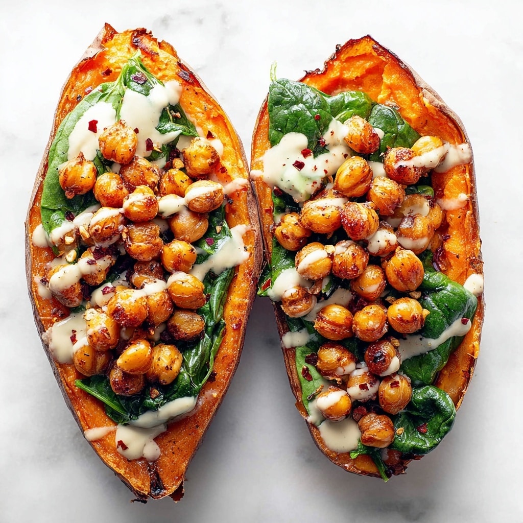 Chickpea Spinach Stuffed Sweet Potatoes Recipe - Recipe Image