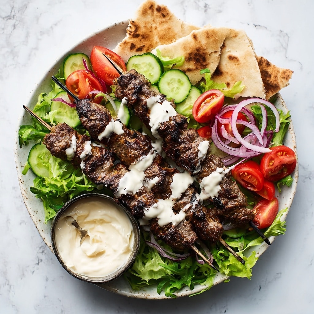 Middle Eastern Kofta Kebabs with Salad and Flatbread Recipe - Recipe Image