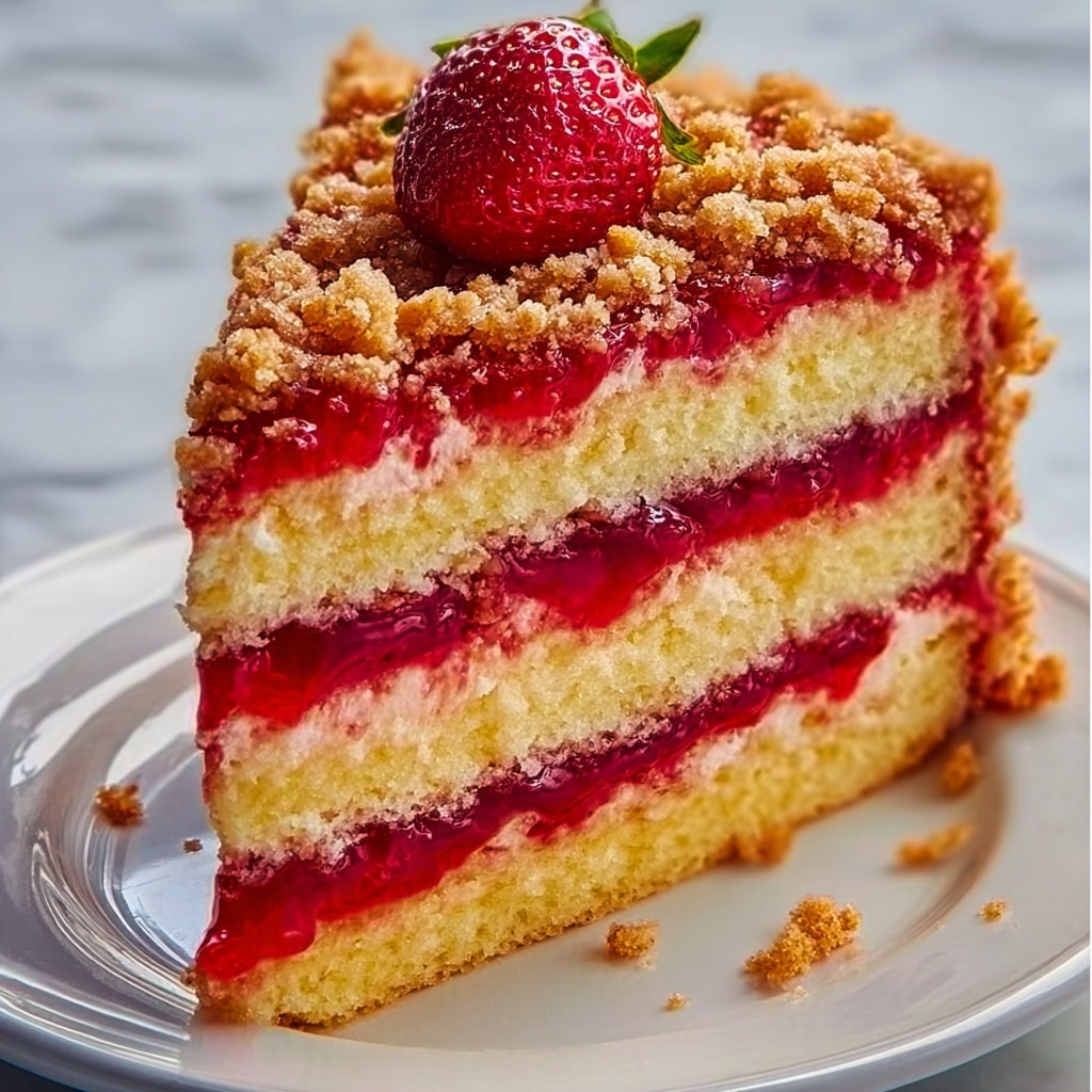 Strawberry Lemon Crunch Cake Slice with Strawberry Red Cream Cheese Recipe - Recipe Image