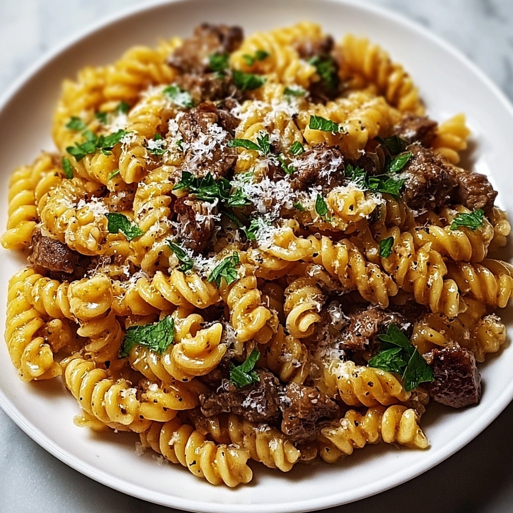 Beef Rotini with Garlic Parmesan Sauce Recipe - Recipe Image