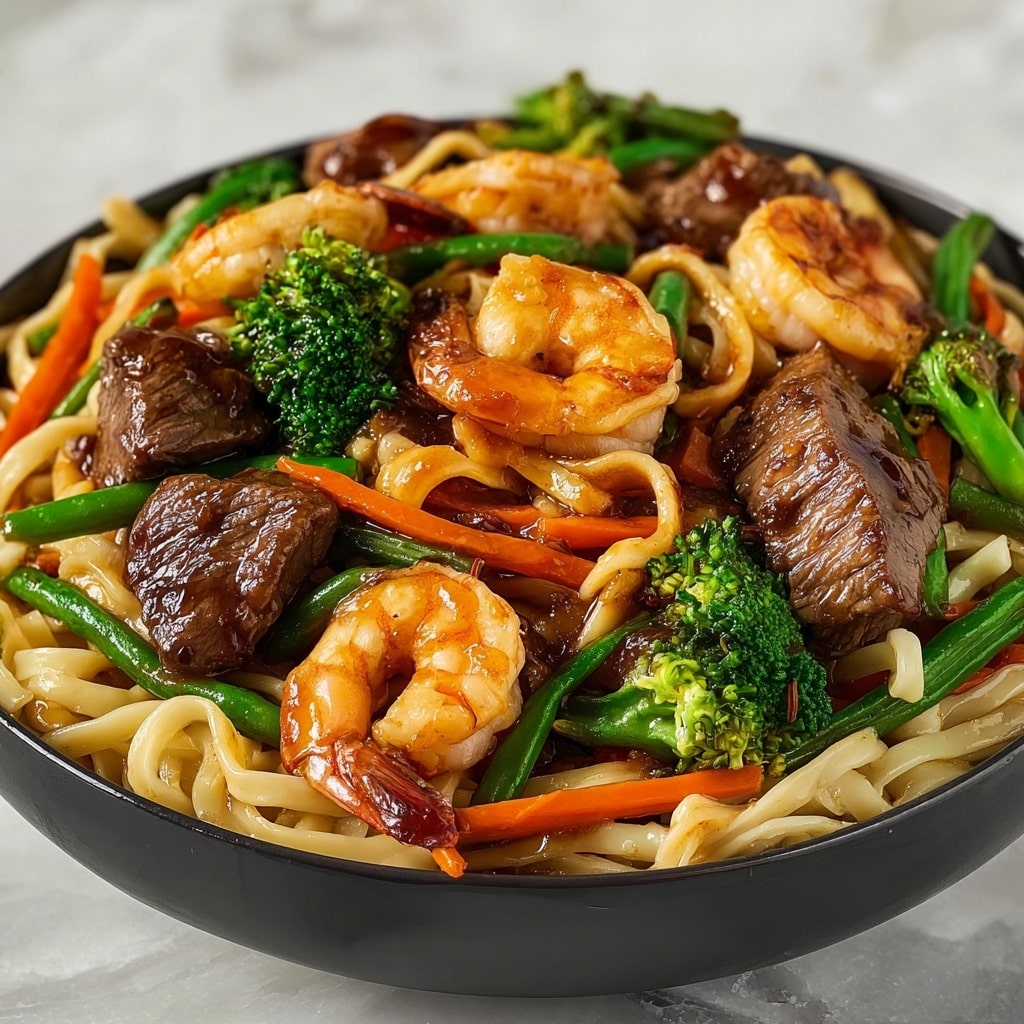 Steak & Shrimp Stir-Fried Noodles Recipe - Recipe Image