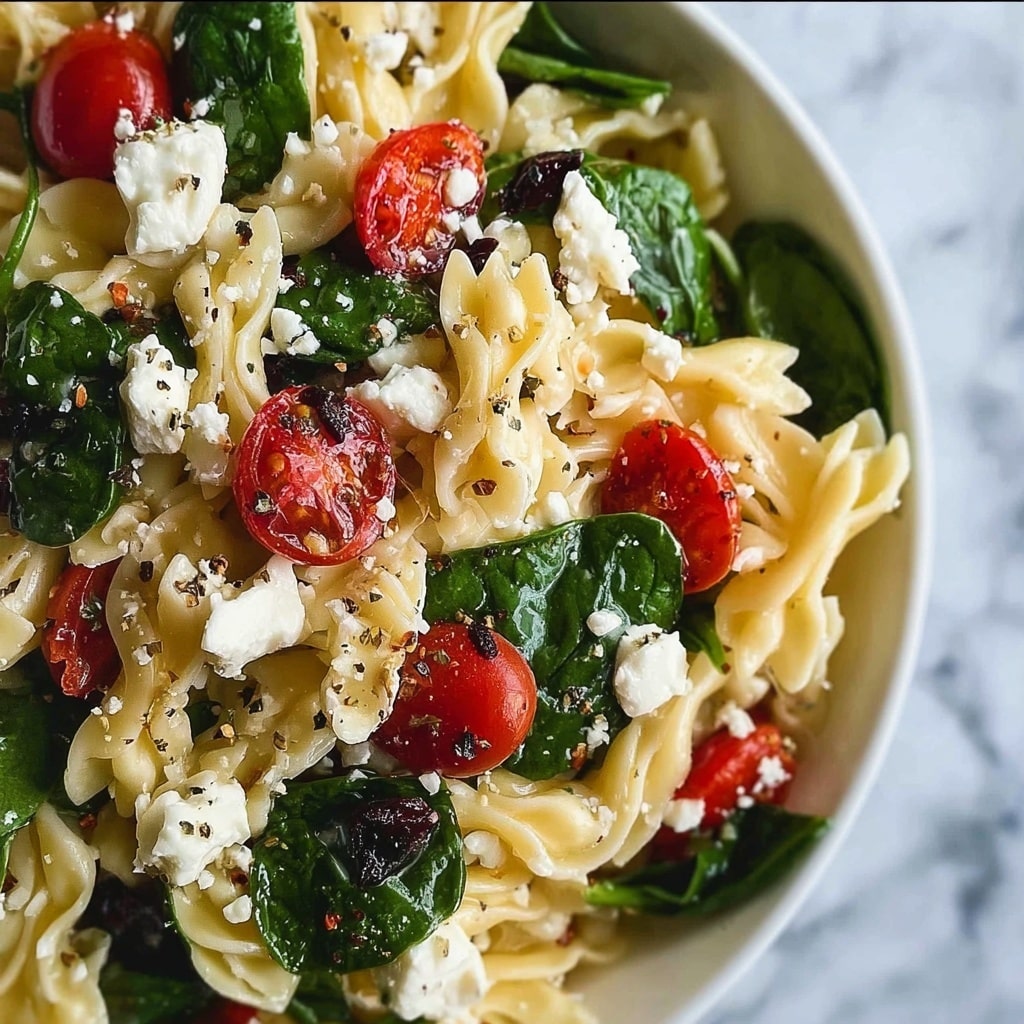 Vibrant Spinach Pasta Salad with Feta and Sweet Cranberries Recipe - Recipe Image