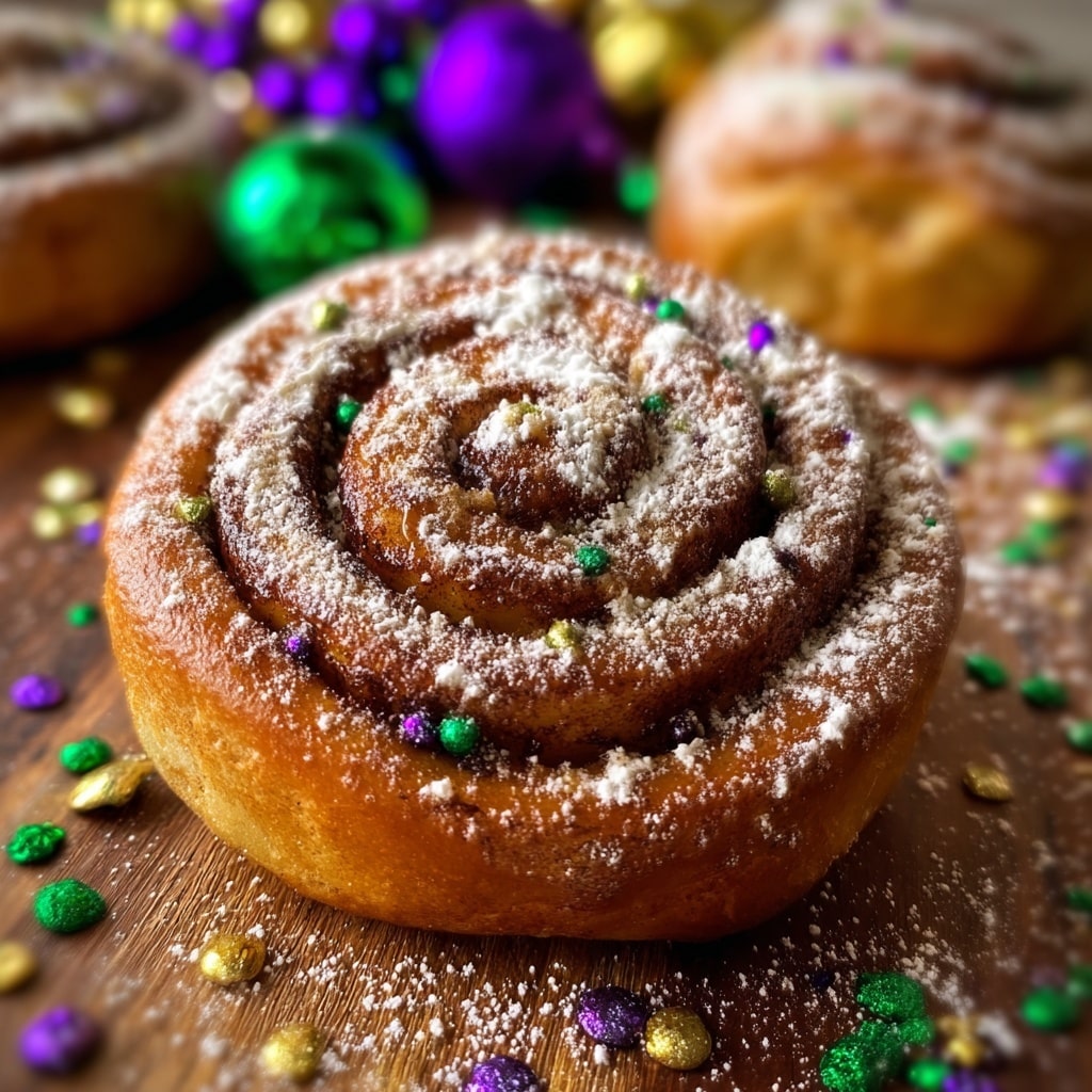 Easy Mardi Gras Cinnamon Rolls with Two-Ingredient Dough Recipe - Recipe Image