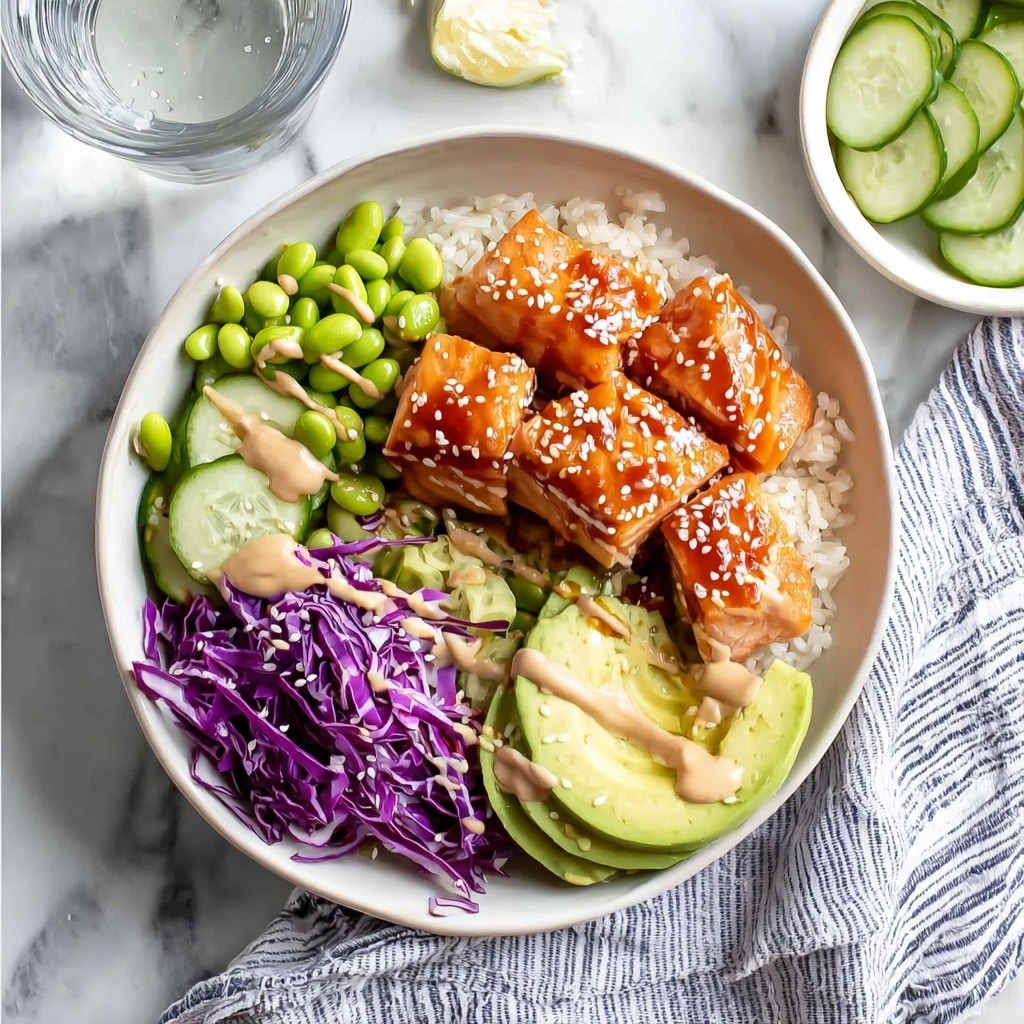 Crispy Salmon Rice Bowls with Ginger Scallion Rice and Spicy Sriracha Mayo Recipe - Recipe Image
