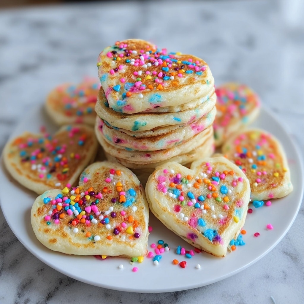 Rainbow Sprinkle Heart Pancakes Recipe - Recipe Image