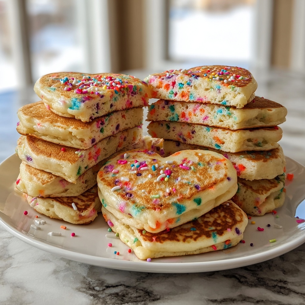 Rainbow Sprinkle Heart Pancakes Recipe - Recipe Image