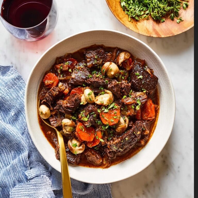 Red Wine Beef Stew with Bacon and Vegetable Topping Recipe
