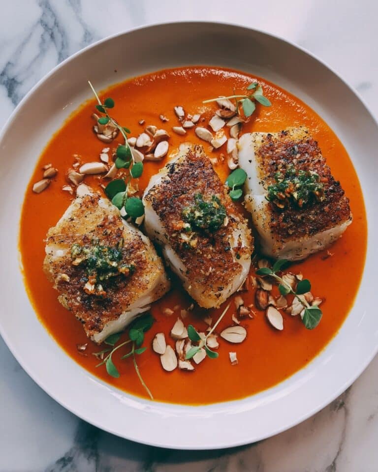Spanish Grilled Cod with Almond Romesco Sauce Recipe