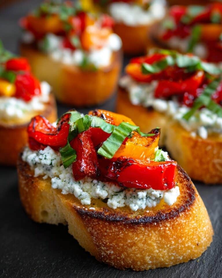 Roasted Red Pepper and Feta Bruschetta Recipe