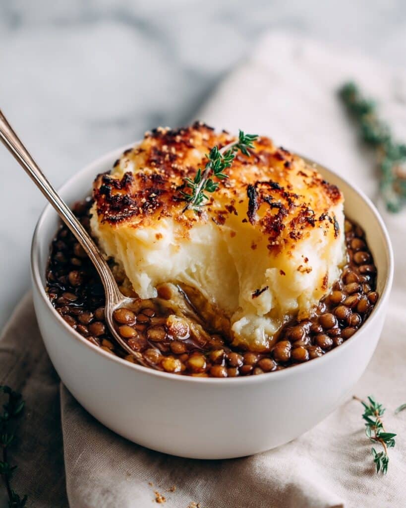 Vegan French Onion Shepherd’s Pie with Lentils & Cauliflower Potato Mash Recipe