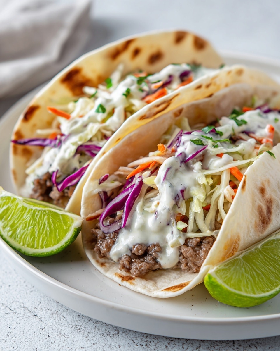 Beef Tacos with Peach Vinegar Slaw Recipe - Recipe Image
