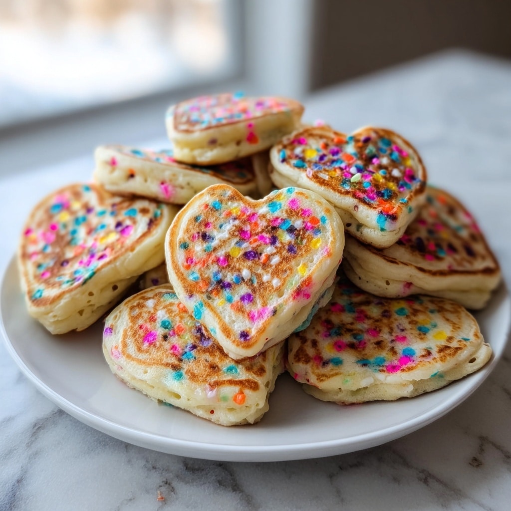 Rainbow Sprinkle Heart Pancakes Recipe - Recipe Image
