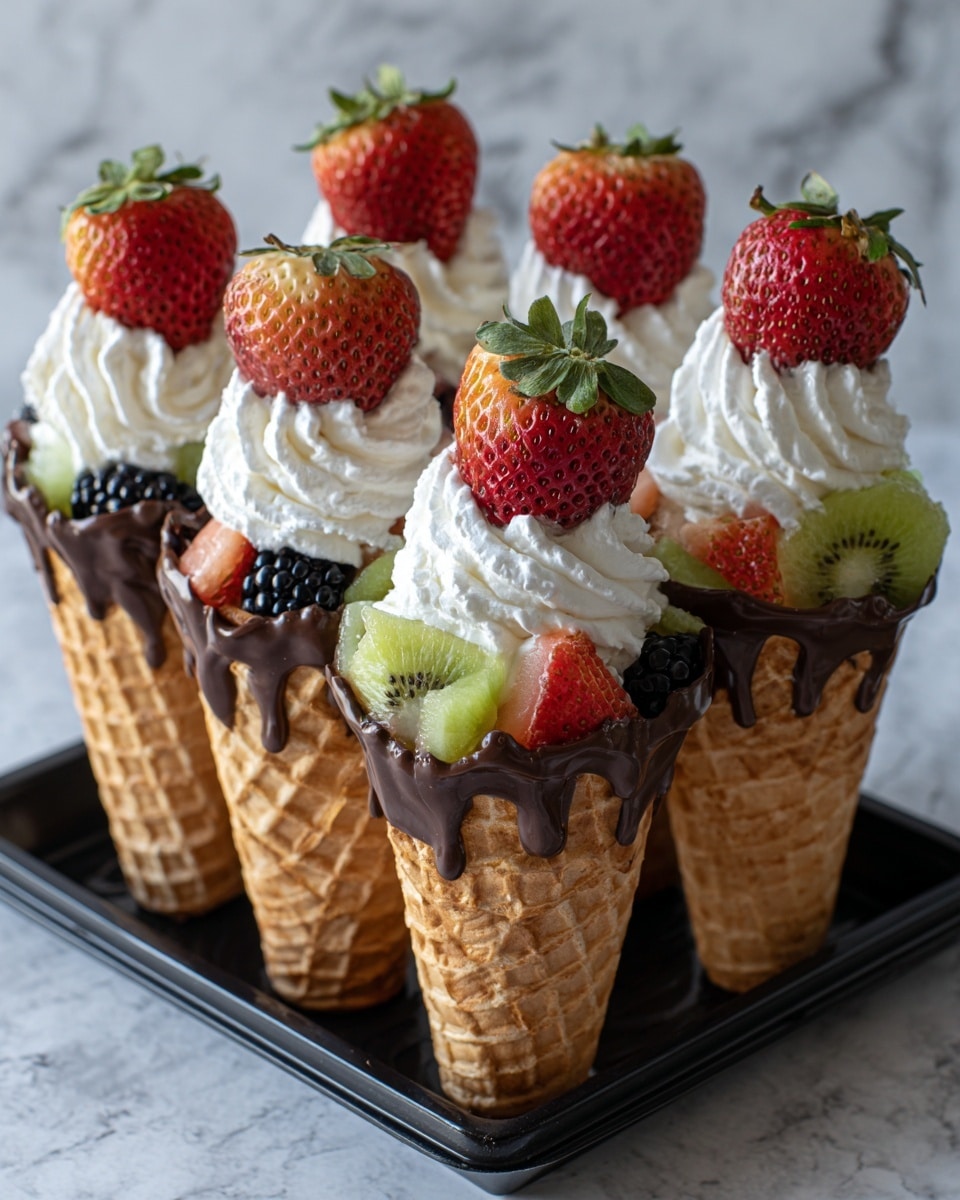 Chocolate Dipped Fruit Filled Cones Recipe - Recipe Image