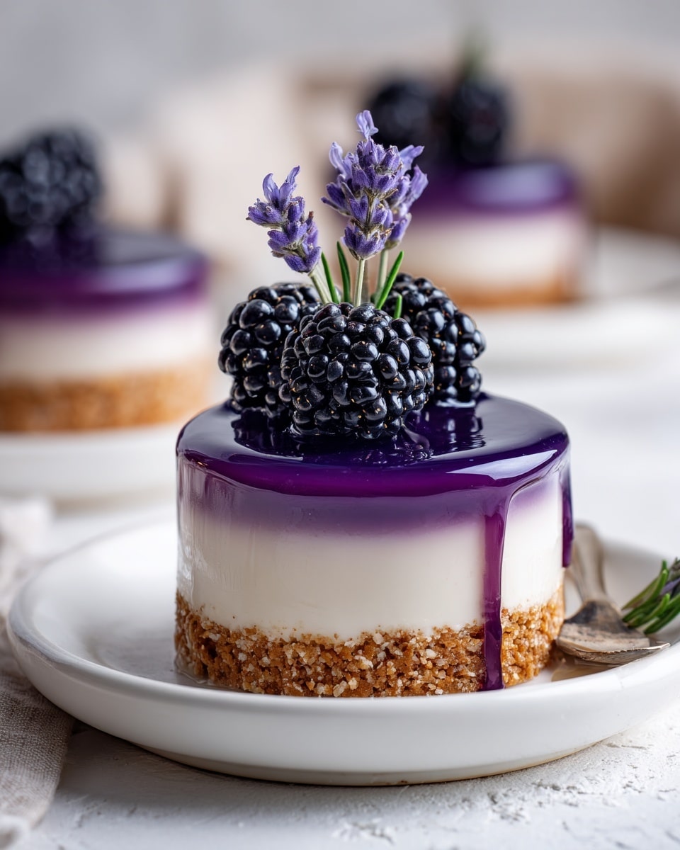 Mini Blackberry Cheesecakes with Lavender and Berry Glaze Recipe - Recipe Image