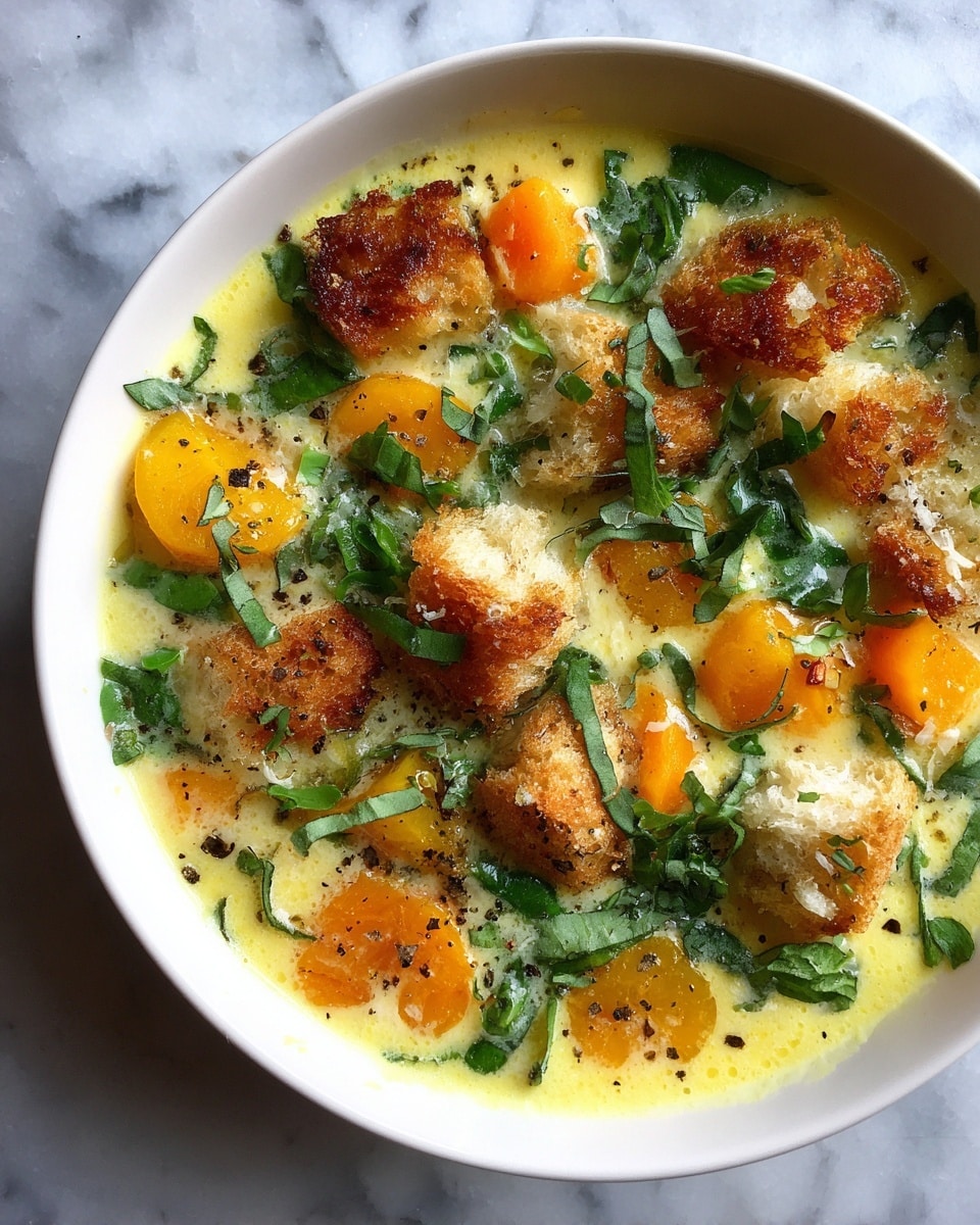 Creamy Vegetable Soup with Homemade Croutons Recipe - Recipe Image