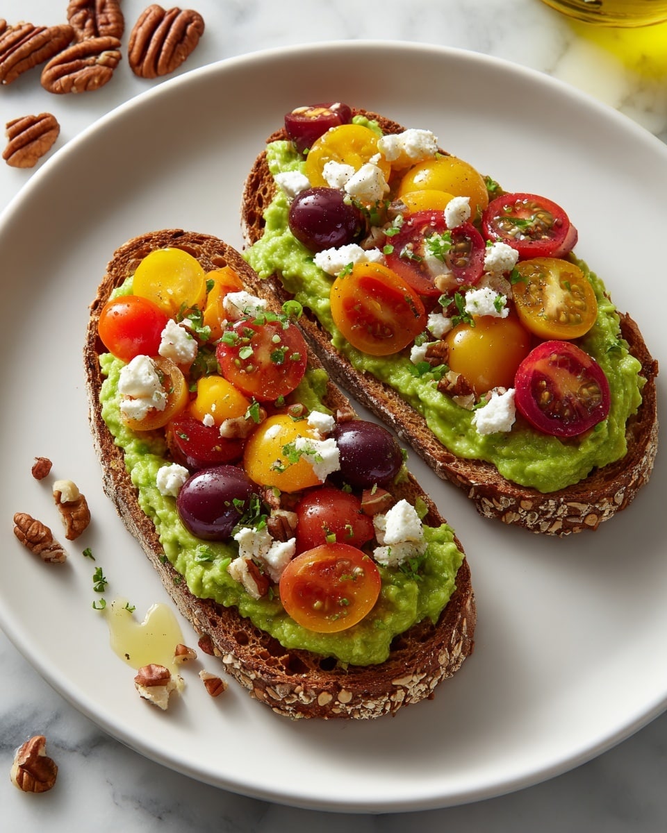 Avocado Toast with Feta, Cherry Tomatoes, Cranberries, and Walnuts Recipe - Recipe Image