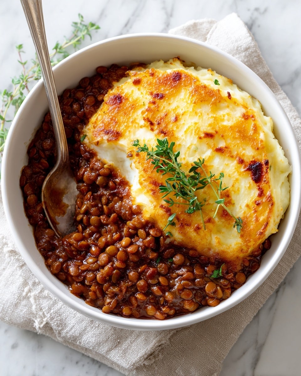Vegan French Onion Shepherd's Pie with Lentils & Cauliflower Potato Mash Recipe - Recipe Image