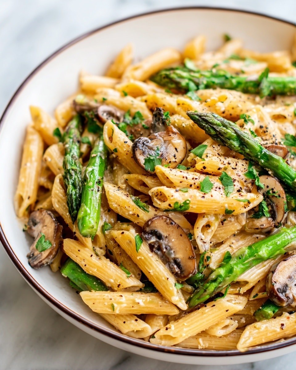Creamy Mushroom and Asparagus Chicken Penne Recipe - Recipe Image